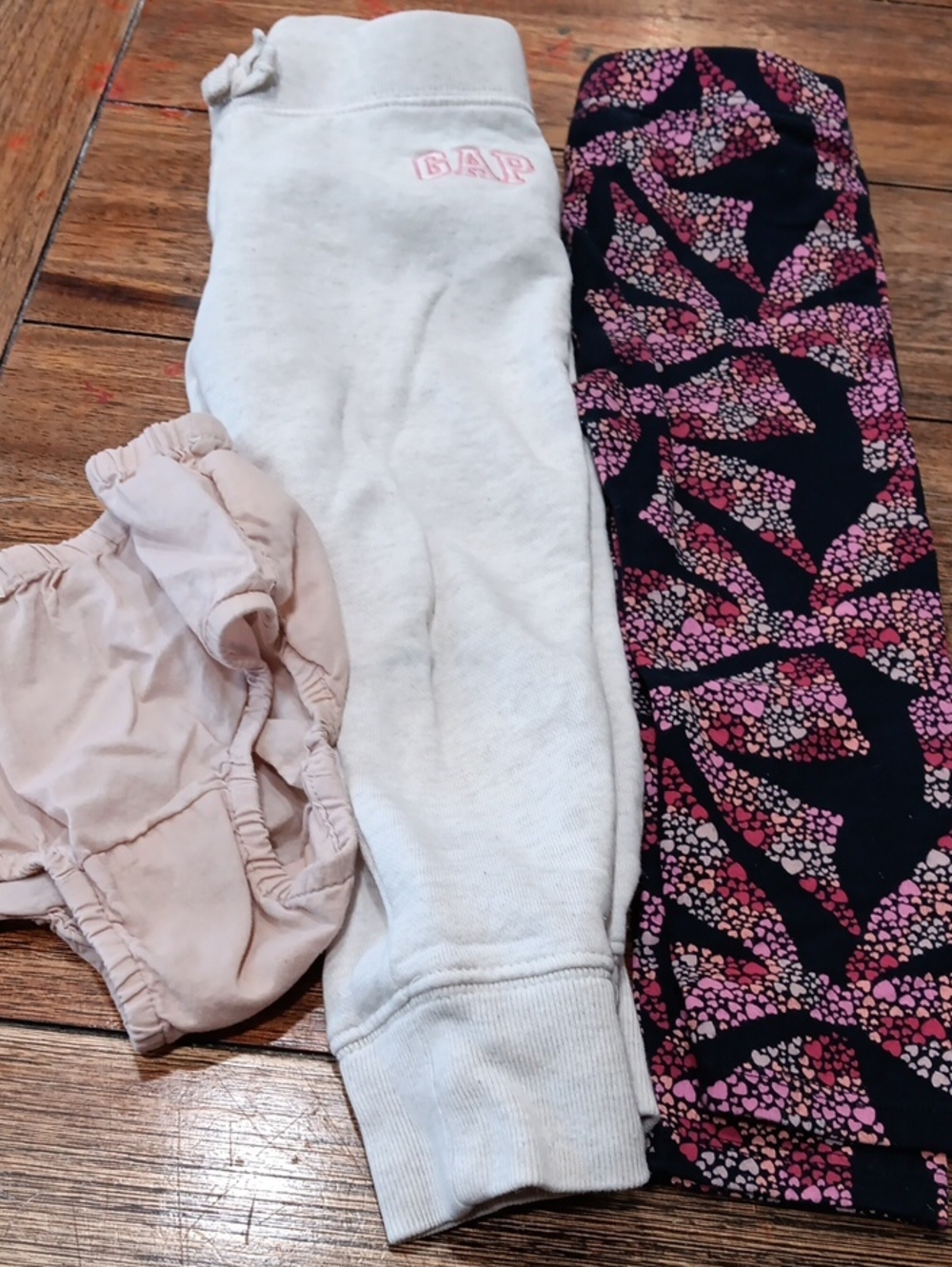 Baby GAP White Sweatpants and Pink Patterned Leggings Set And Diaper Cover